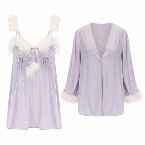 Women's Sexy Satin Chemise Nightie & Robe Set with Padded Cup | For Honeymoon, Valentine's Gift，Christmas gift