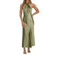 thumbnail image 1 of Women's Sexy Satin Party Dress Elegant Neck Long Slit Evening Gown For Dinner Party Night Out Spring Summer, 1 of 6