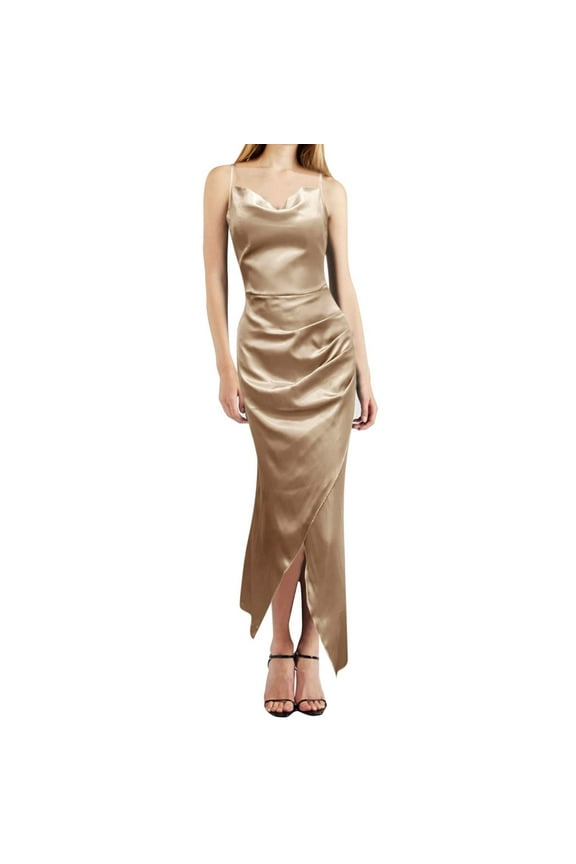 Women's Sexy Satin Slit Backless Dress Casual Low Cut Suspender Slim Fit Party Club Wear