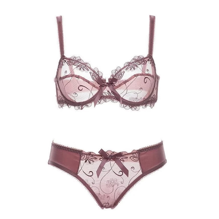 Women's Sexy See-Through Lace Mesh Sheer Smooth Bra and Panty