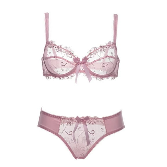 Women's Sexy See-Through Lace Mesh Sheer Smooth Bra and Panty Underwear Set