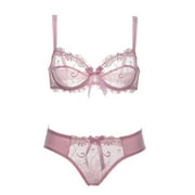 Womens Sexy See-Through Lace Mesh Sheer Smooth Bra and Panty Underwear Set
