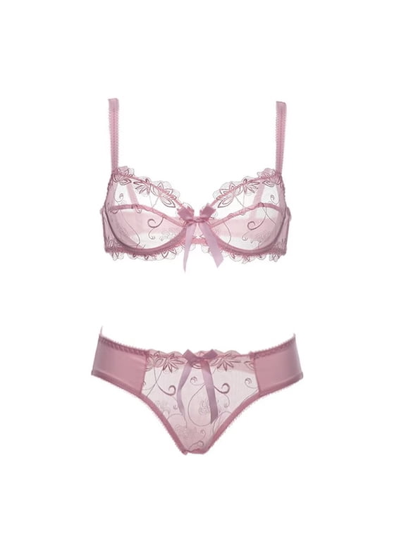 Women's Sexy See-Through Lace Mesh Sheer Smooth Bra and Panty Underwear Set