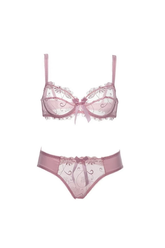 Women's Sexy See-Through Lace Mesh Sheer Smooth Bra and Panty Underwear Set