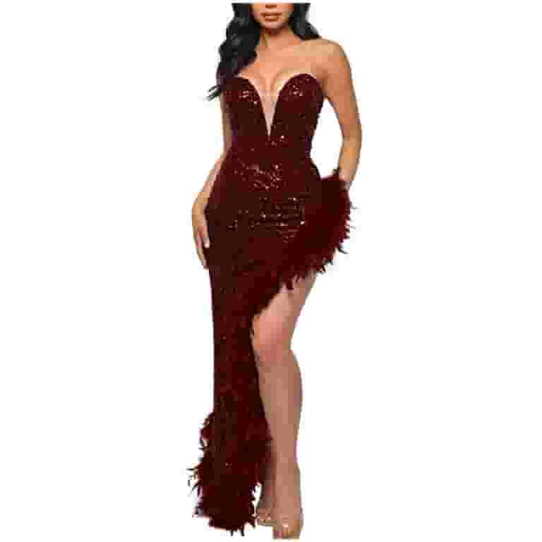 Sexy Prom Sequins Slit Mesh Square Neck Evening Dresses Sexy Prom Sequins Slit Mesh Square Neck Evening Dresses