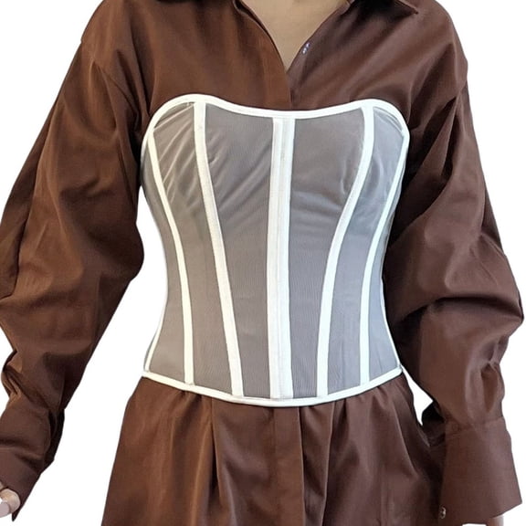 Women's Sexy Sheer Mesh Lace Up Corset Bustier Top Shapewear Corset Belt Waist Corset Top