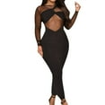 thumbnail image 1 of Women's Sexy Sheer Mesh See Through Party Bodycon Solid Color Long Sleeve Dress, 1 of 2