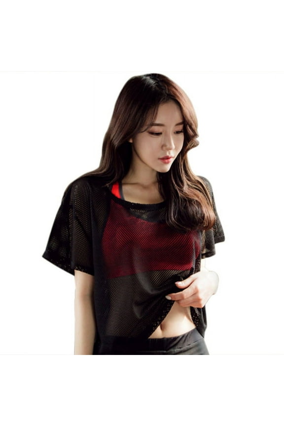 Women's Sexy Sheer Short Sleeves Fishnet Net T-Shirt Mesh Shirt Crop Top