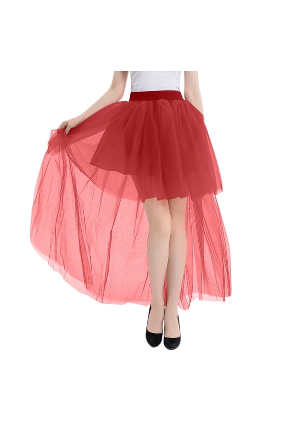 Women's Sexy Short Front Long Back Pommel Skirt - Solid Color Asymmetrical Design - Netting Fabric - One Size Fits Most