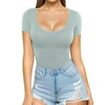 thumbnail image 1 of Women's Sexy Short Sleeve Sequin V-Neck Blouse, Casual Solid Color Round Neck Shirt, Loose Fit Fashion Top for Daily Wear, Parties, and Night Out, 1 of 5
