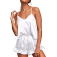 thumbnail image 1 of SOMER Pajamas for Women Set Sexy Silk Satin Ruffled Cute Pajama Sets for Women 2 Piece Cami White Shorts Sets Cozy Sleepwear, 1 of 7