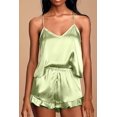 thumbnail image 1 of Women's Sexy Silk Satin Ruffled Pajamas Sets Cami Shorts Sets Sleepwear, 1 of 2
