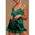 thumbnail image 1 of Women's Sexy Silk Satin Ruffled Pajamas Sets Cami Shorts Sets Sleepwear, 1 of 4
