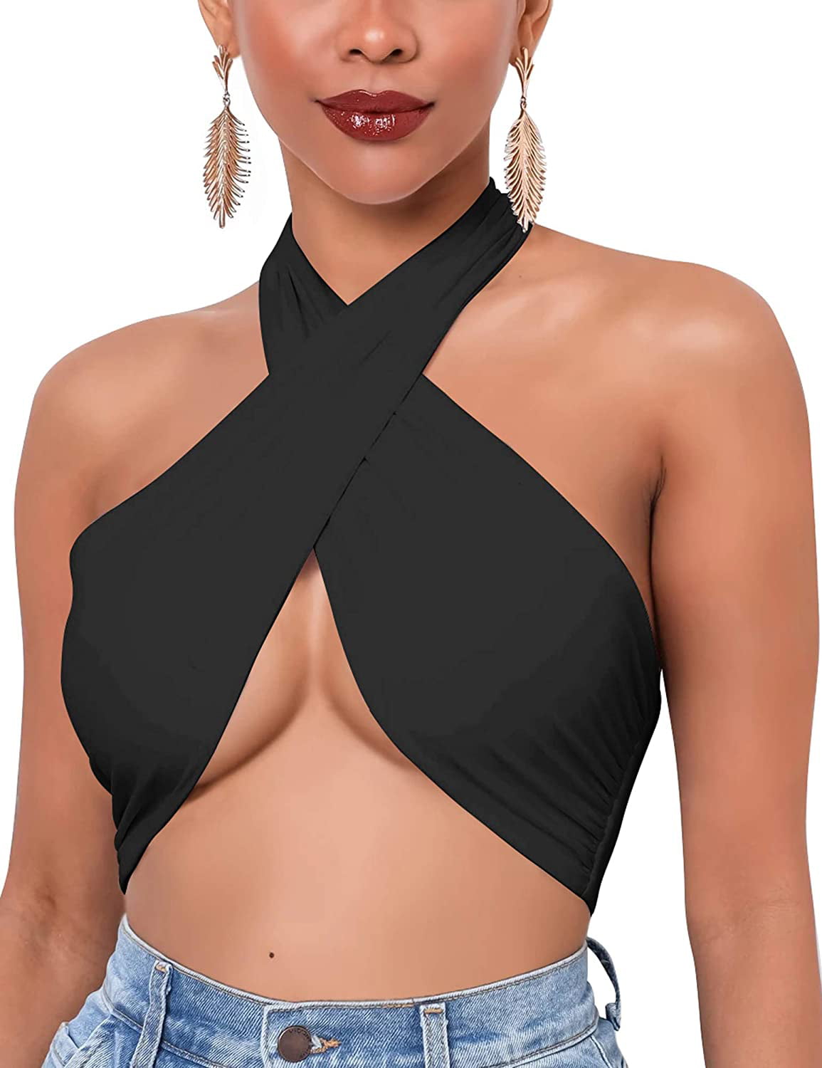 Cozyease Women's Sexy Cut Out Criss Cross Sleeveless Crop Tops Backless Tie  Back Halter Top : : Clothing, Shoes & Accessories