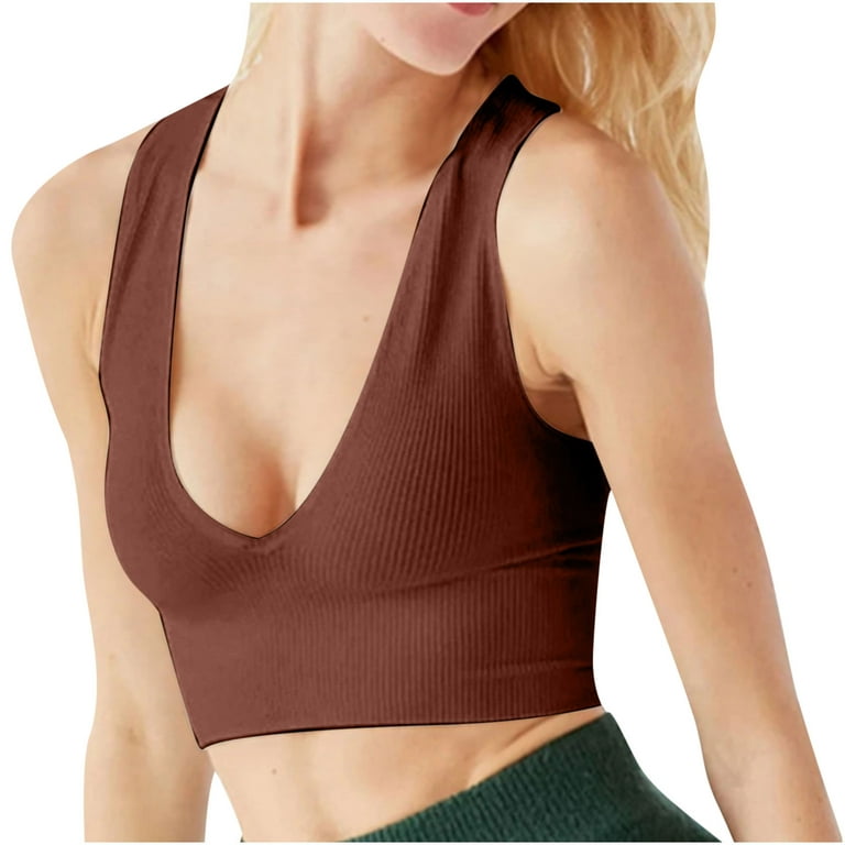 Women's Sexy Sleeveless Seamless Crop Top Deep Plunge V Neck Ribbed Tank Top  Basic Workout Yoga Shirts Vest Blouses 