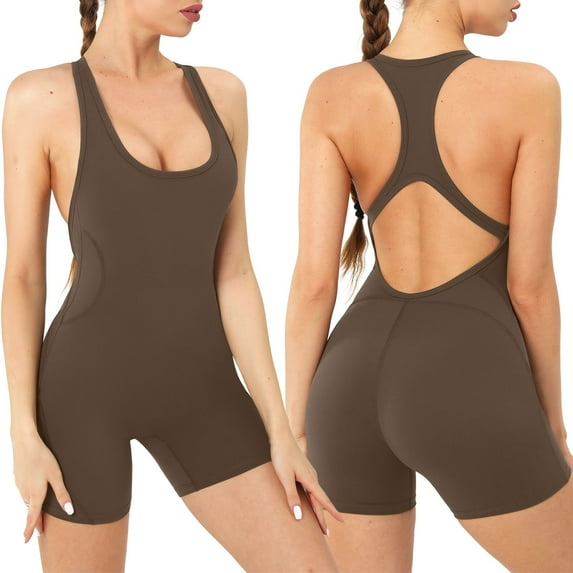 Women's Sexy Sleeveless Yoga Jumpsuits Shorts Bodysuit Deep Neck Backless Bodycon Jumpsuits Janitor Suit for Women Women Jumpsuit Sexy Elegant Women Pantsuit Sexy Outfit for Women Sweater Jumpsuit