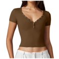 thumbnail image 1 of Women's T-Shirts Slim Fit Button Up Crop Top for Night Out - Stylish Short Sleeve Apparel, 1 of 7