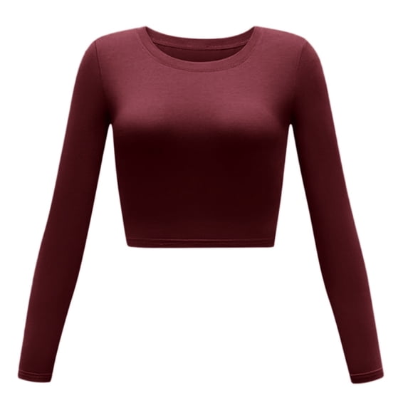 Women's Sexy Slim Fit Long Sleeve Round Neck Basic T-Shirt Soft Stretchy Comfortable Casual Blouse Top