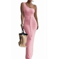 thumbnail image 1 of Women’s Sexy Slim One Shoulder Neck Long Dress Sleeveless Summer Cocktail Maxi Dresses for Women Pink L, 1 of 5