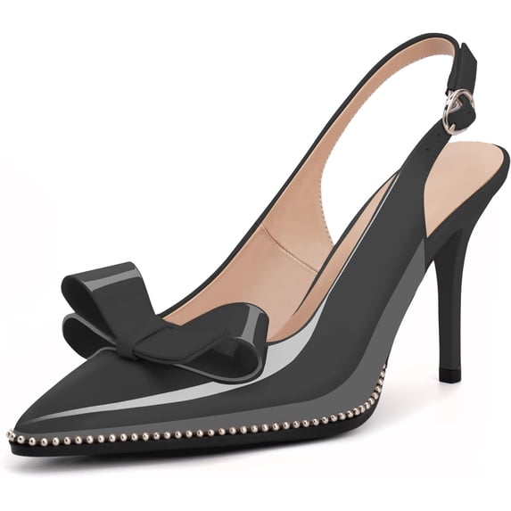 Women's Sexy Slingbacks Bow Stiletto Heels Closed Pointed Toe Pumps Bead Buckle Strap High Heels Dress Shoes