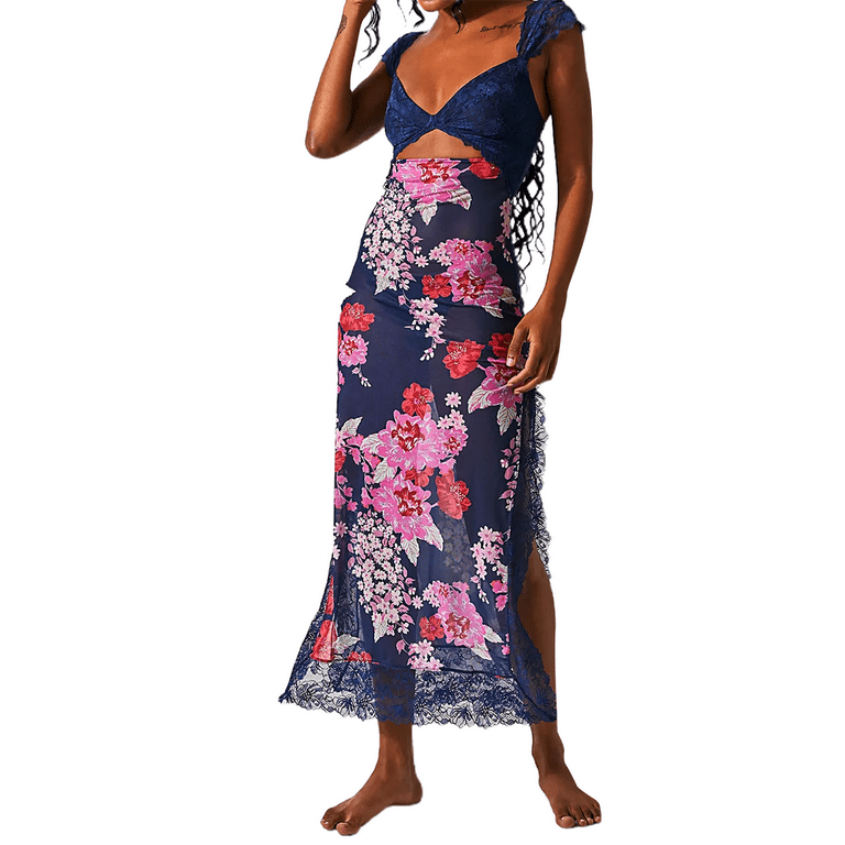 Elegant Print Solid Patchwork Slit V Neck A Line Dresses Elegant Print Solid Patchwork Slit V Neck A Line Dresses