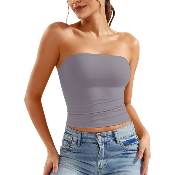 Women's Sexy Solid Color Crop Top Strapless Tube Top, Backless, Polyester, Sizes XS XL