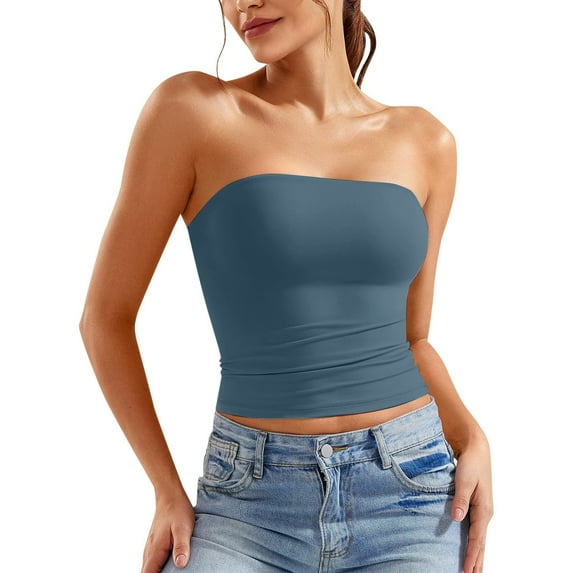Women's Sexy Solid Color Crop Top Strapless Tube Top, Backless, Polyester, Sizes XS XL