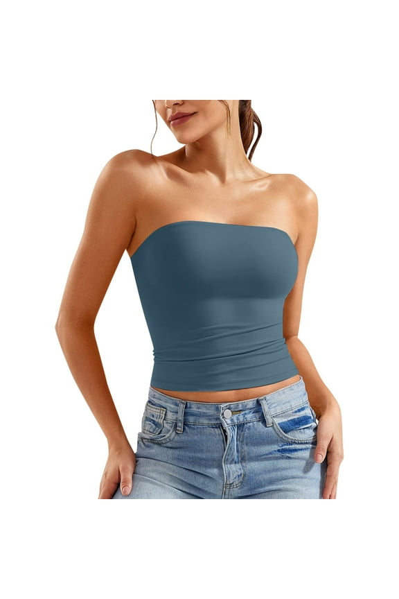 Women's Sexy Solid Color Crop Top Strapless Tube Top, Backless, Polyester, Sizes XS XL