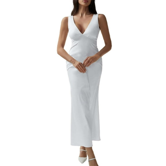 Women's Sexy Solid Color Slim Deep V Backless Evening Gown Long Skirt Deep V, Backless, Pure Color, Slim Fit for Formal Occasions