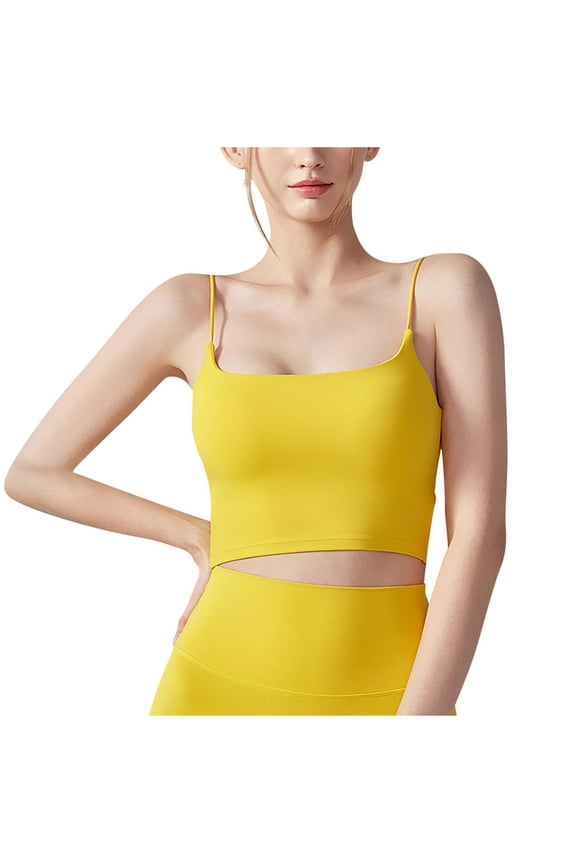 Women's Sexy Spaghetti Strap Double Lined Seamless Camisole Tank Yoga Basic Crop Tops