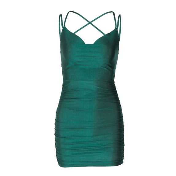 Women's Sexy Spaghetti Strap Mini Party Dress Deep V Neck Slim Bodycon Dress