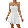 thumbnail image 1 of Women's Sexy Spaghetti Strap Ruched Mini Dress Layered A-Line Graduation Party Sundress, 1 of 8