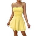 thumbnail image 1 of Women's Sexy Spaghetti Strap Ruched Mini Dress Layered A-Line Graduation Party Sundress, 1 of 9