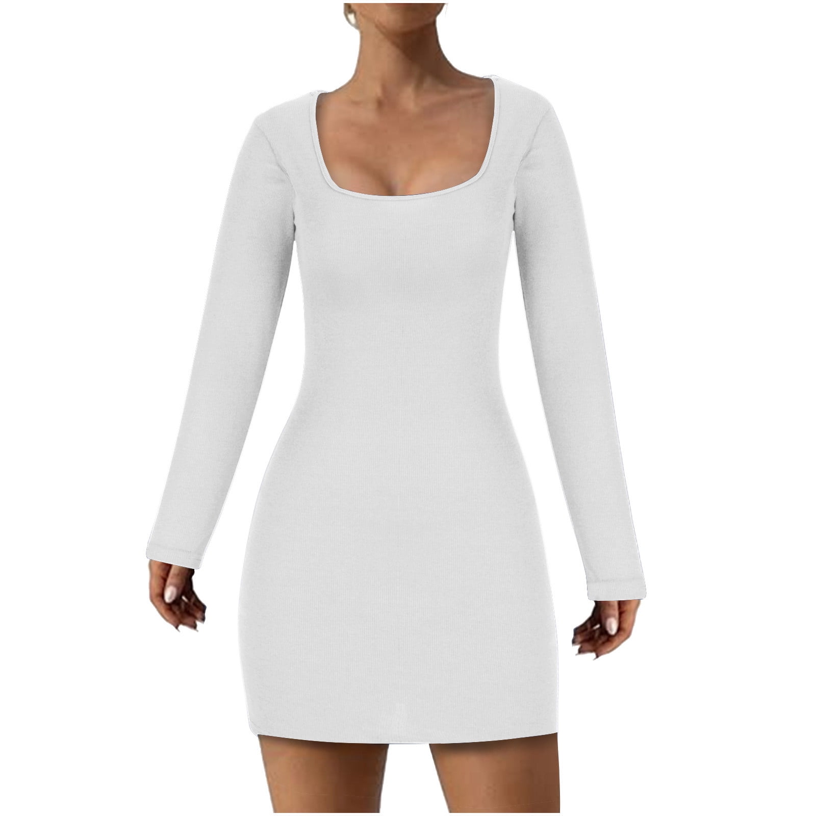 Women's Sexy Square Neck Baselayer Dresses, Fall Winter Slim Fit Casual