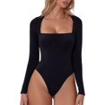 thumbnail image 1 of Women's Sexy Square Neck Bodysuit Long Sleeve Double Lined Shirt Tops, 1 of 3