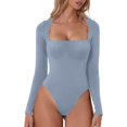 thumbnail image 1 of Women's Sexy Square Neck Bodysuit Long Sleeve Double Lined Shirt Tops, 1 of 3