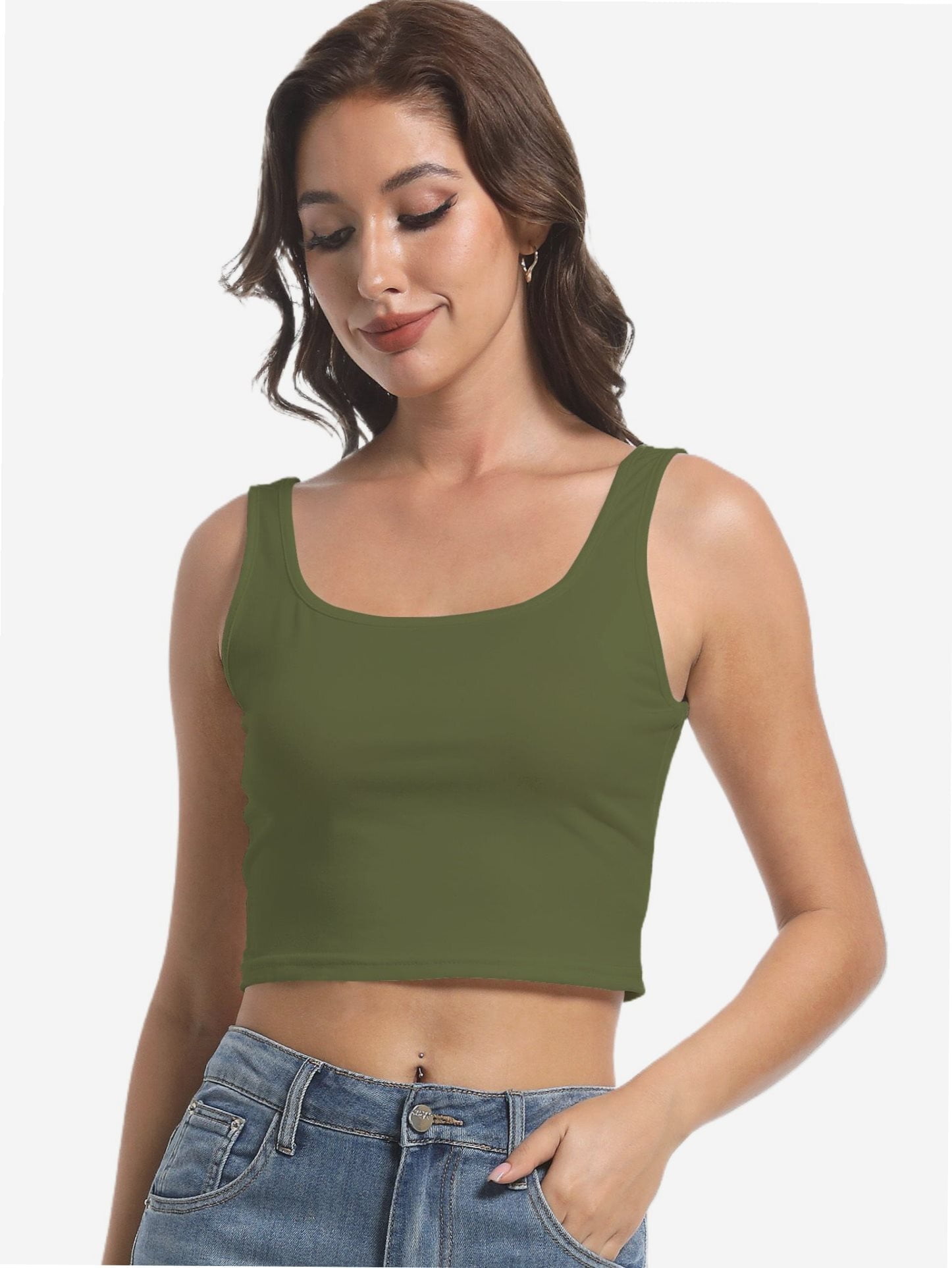 Ridshy Women's 3-Pack Cropped Workout Tank Tops - Loose Fit, High Neck, For Yoga & Gym (Black/White/Gray)