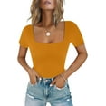 thumbnail image 1 of Women's Sexy Square Neck Short Sleeve Bodysuit Tops Double Lined Thong Bodysuit, 1 of 2