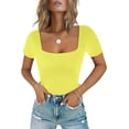 thumbnail image 1 of Women's Sexy Square Neck Short Sleeve Bodysuit Tops Double Lined Thong Bodysuit, 1 of 2