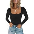 thumbnail image 1 of Women's Sexy Square Neck Short Sleeve Bodysuit Tops Double Lined Thong Bodysuit, 1 of 2