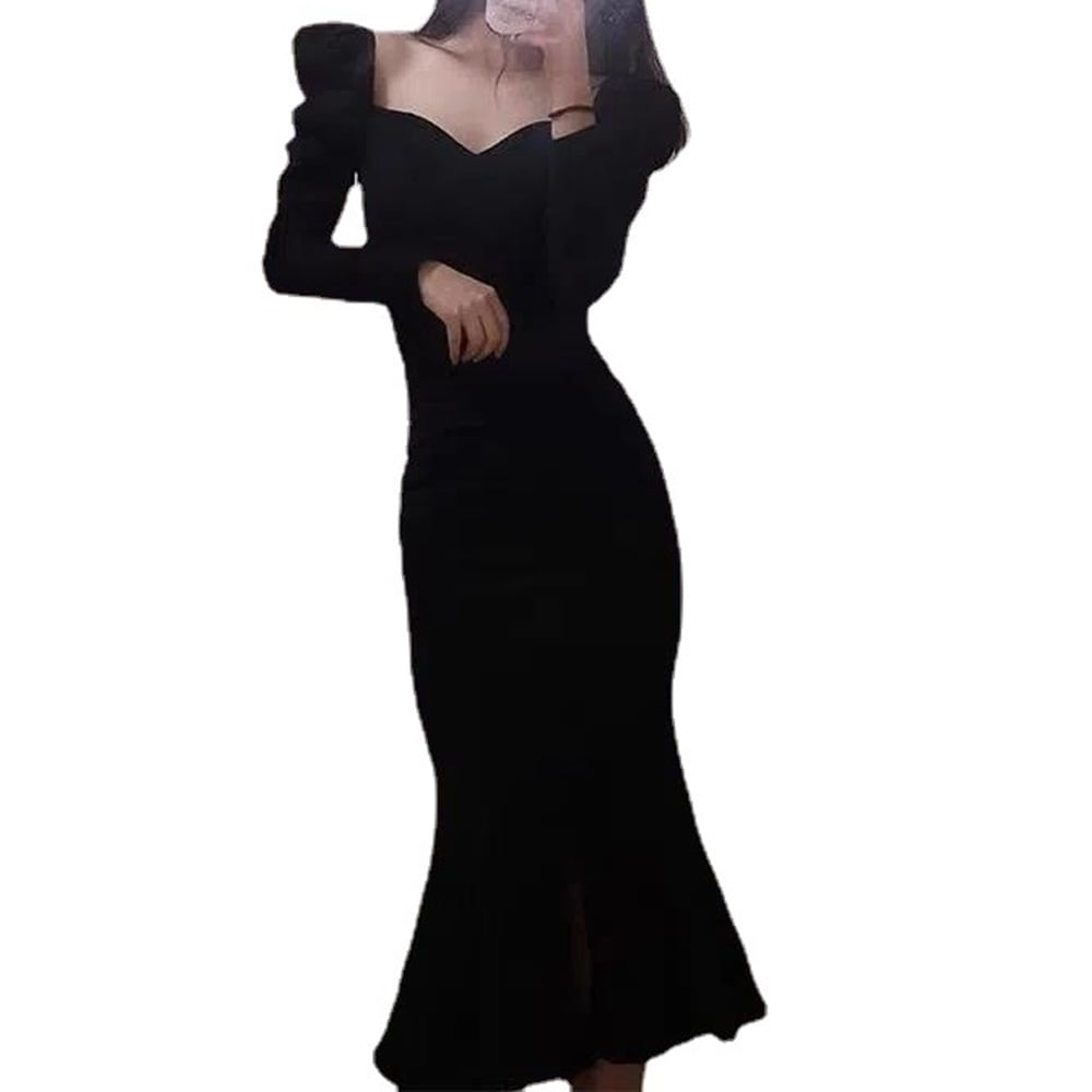 Women's Sexy Square V Neck Long Sleeve Ruched Mini Dress Party,XXXL