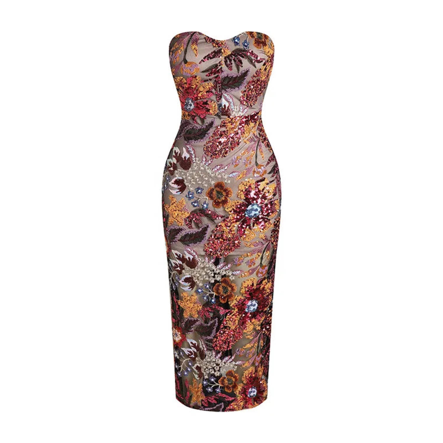 Women S Sexy Long Dress With Sequined Ear Trimmed Three Dimensional Flower Suspender Dress main image 1