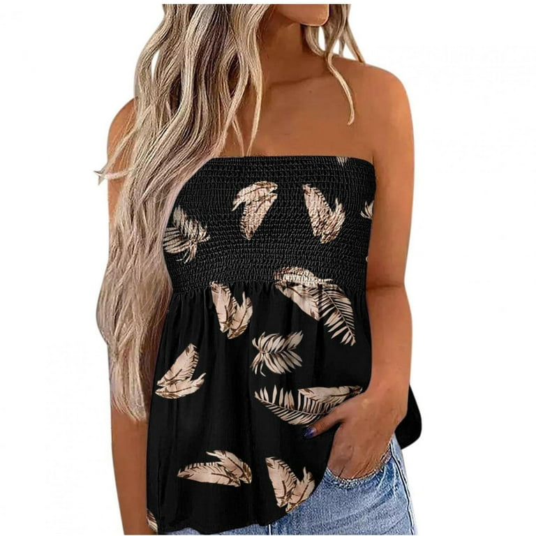 Women s Sexy Strapless Tops Summer Casual Striped Color Block Tube