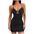thumbnail image 1 of Women's Sexy Summer Dress Lace Up Hollowed Out Wrap Casual Mini Dress Comfortable Stretchy Flowy Feminine Outfit, 1 of 2