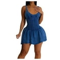 thumbnail image 1 of Women's Sexy Summer Mini Dress Fashion Spaghetti Strap Ruched Waist Patchwork Ruffled Skirt Casual Clubwear Comfortable Stylish, 1 of 2