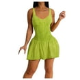 thumbnail image 1 of Women's Sexy Summer Mini Dress Fashion Spaghetti Strap Ruched Waist Patchwork Ruffled Skirt Casual Clubwear Comfortable Stylish, 1 of 2