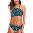 thumbnail image 1 of Women's Sexy Swimwear Day of The Dead Dark Sugar Skulls 2 Pcs Push-up Halter Top Swimsuit/Bathing/Bikini Set, X-Large, 1 of 6