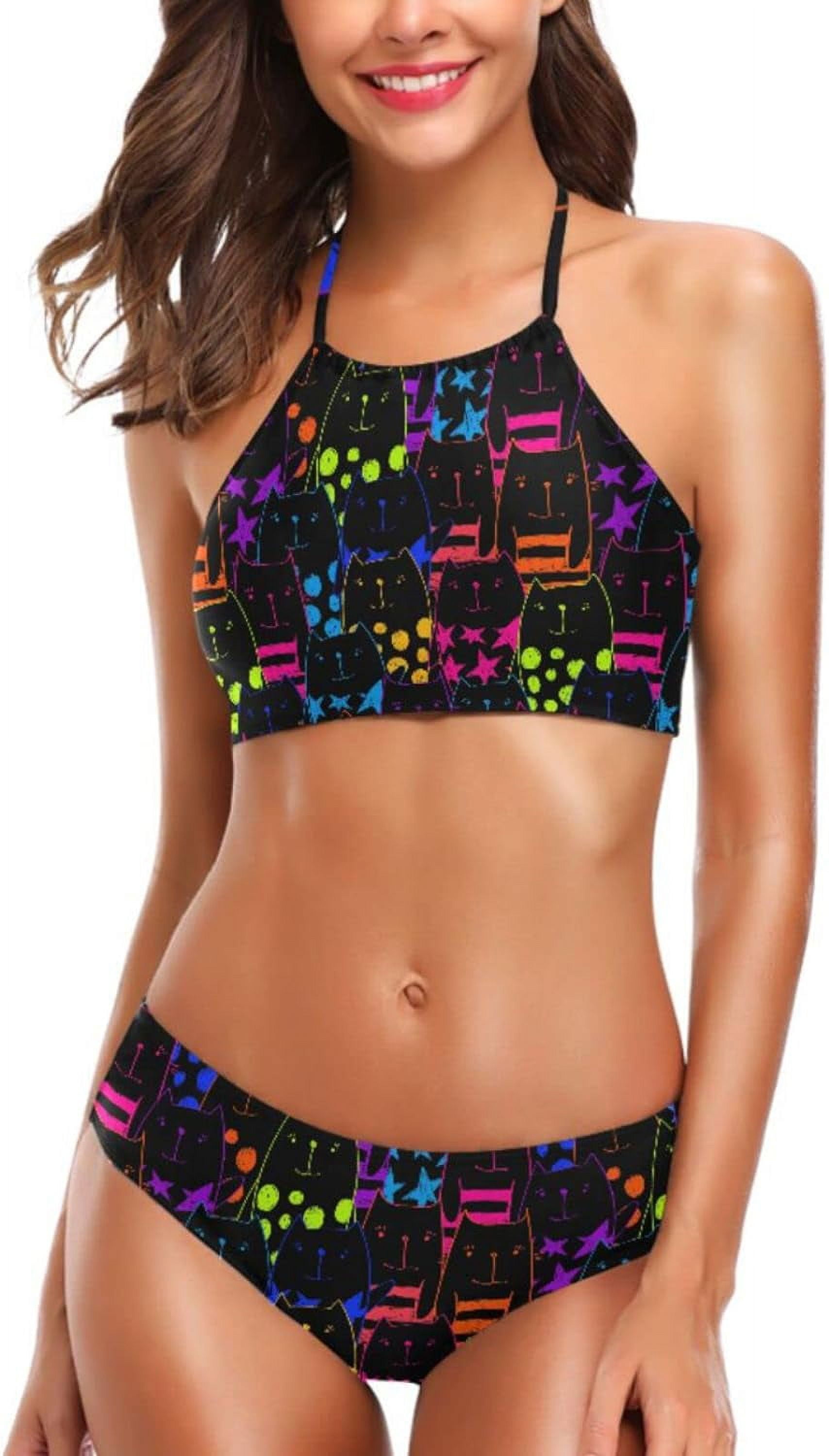 Women's Sexy Swimwear Funny Cute Colors Dots Cats Pcs Push-up