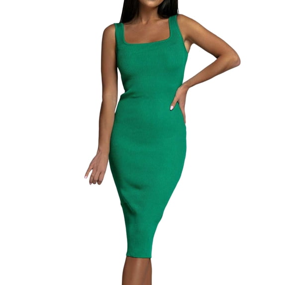 Women's Sexy Tank Top Bodycon Ruched Sleeveless Basic Midi Party Dress
