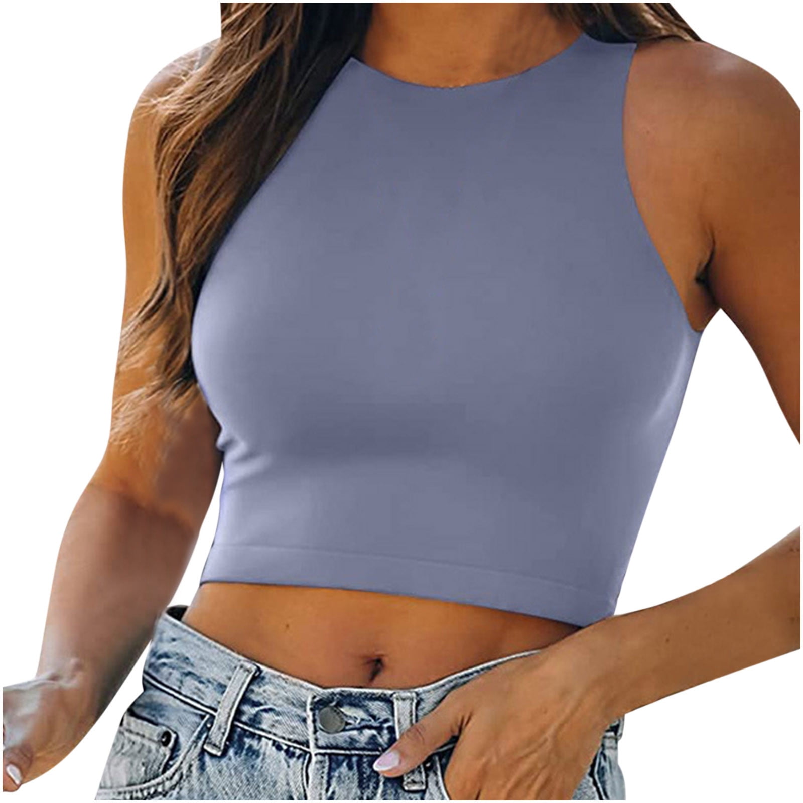 Women’s Sexy Tank Tops Racer Back Halter Neck Crop Tops Casual Basic Solid  Sleeveless Shirts